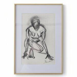 ORIGINAL HAND DRAWING - IN GLASS GOLD METAL FRAME - 16" X 24"
